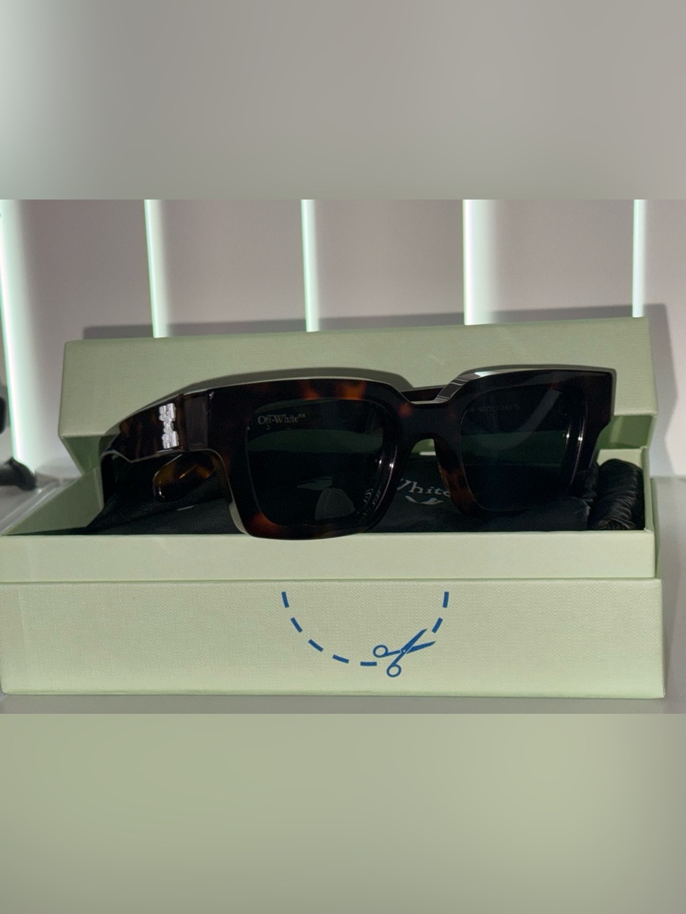 Off-White Men’s Tortoiseshell Square Sunglasses - Dark Green Lenses
